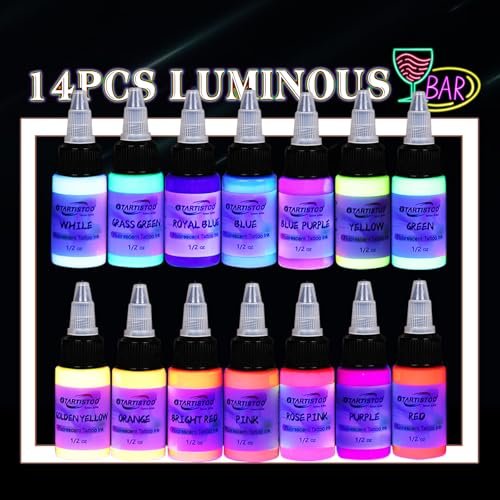 GTARTISTOO 14 Color Tattoo Ink Set - 1/2 oz (15ml) Professional Fluorescent Tattoo Inks Pigment Kit Avelisse