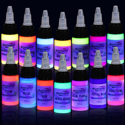 GTARTISTOO 14 Color Tattoo Ink Set - 1/2 oz (15ml) Professional Fluorescent Tattoo Inks Pigment Kit Avelisse