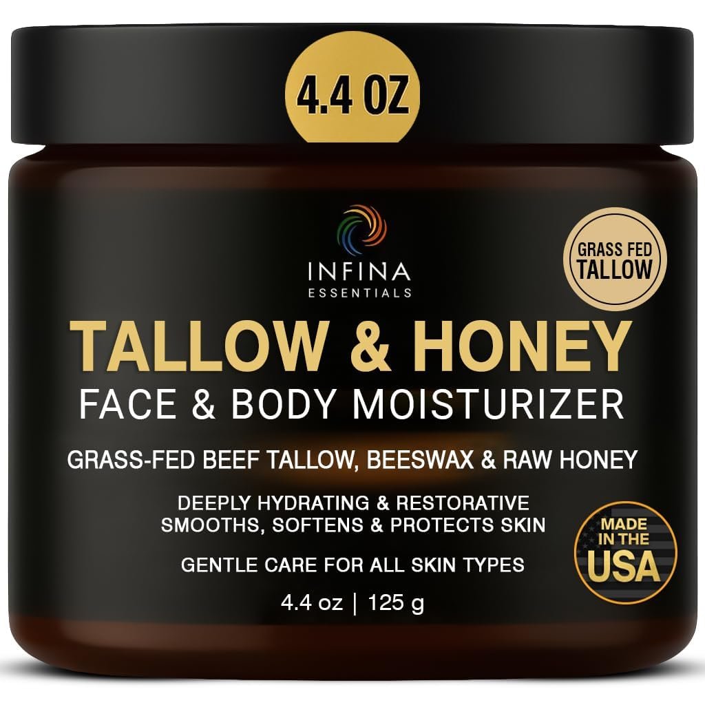 INFINA ESSENTIALS Beef Tallow for Skin - Grass Fed Beef Tallow Face & Body Moisturizer - Balm Style Moisturizing Cream with Raw Honey, Beeswax & Olive Oil for Dry Skin, Hands & Feet - 4.4 oz Avelisse