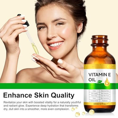 Pure Vitamin E Oil for Skin, Hair, and Scars – 2 Fl Oz Moisturizing Face and Body Oil