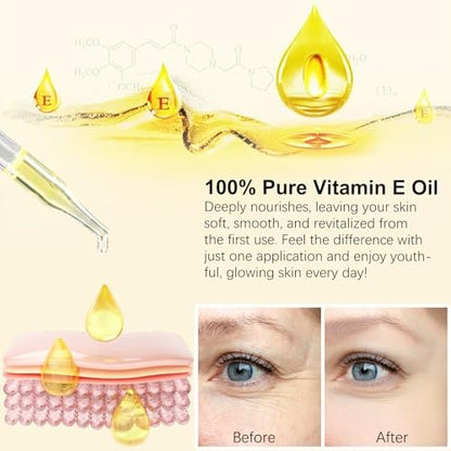 Pure Vitamin E Oil for Skin, Hair, and Scars – 2 Fl Oz Moisturizing Face and Body Oil