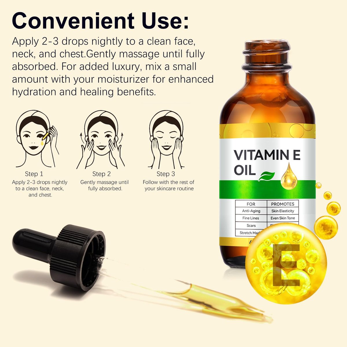 Pure Vitamin E Oil for Skin, Hair, and Scars – 2 Fl Oz Moisturizing Face and Body Oil - görsel 13