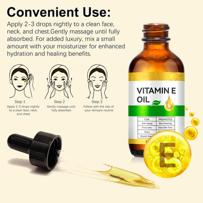 Pure Vitamin E Oil for Skin, Hair, and Scars – 2 Fl Oz Moisturizing Face and Body Oil