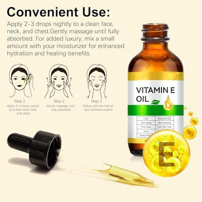 Pure Vitamin E Oil for Skin, Hair, and Scars – 2 Fl Oz Moisturizing Face and Body Oil