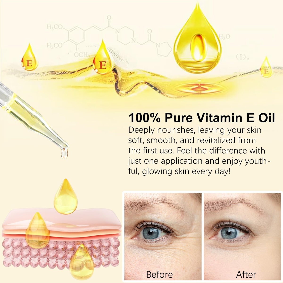 Pure Vitamin E Oil for Skin, Hair, and Scars – 2 Fl Oz Moisturizing Face and Body Oil - görsel 11