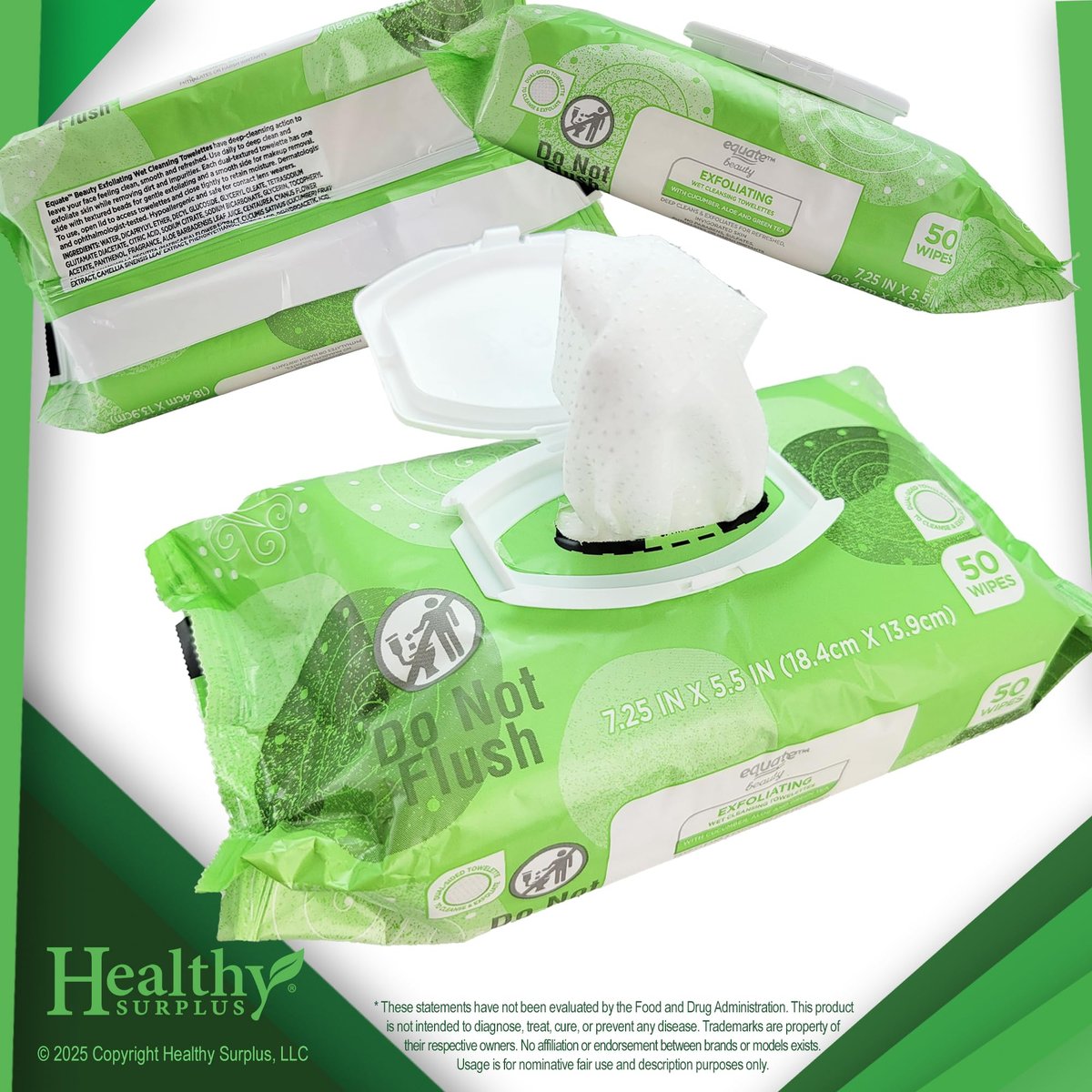 Equate Exfoliating Wet Cleansing Towelettes - 50 Count - Gentle Face Wipes with Tips Card - görsel 3