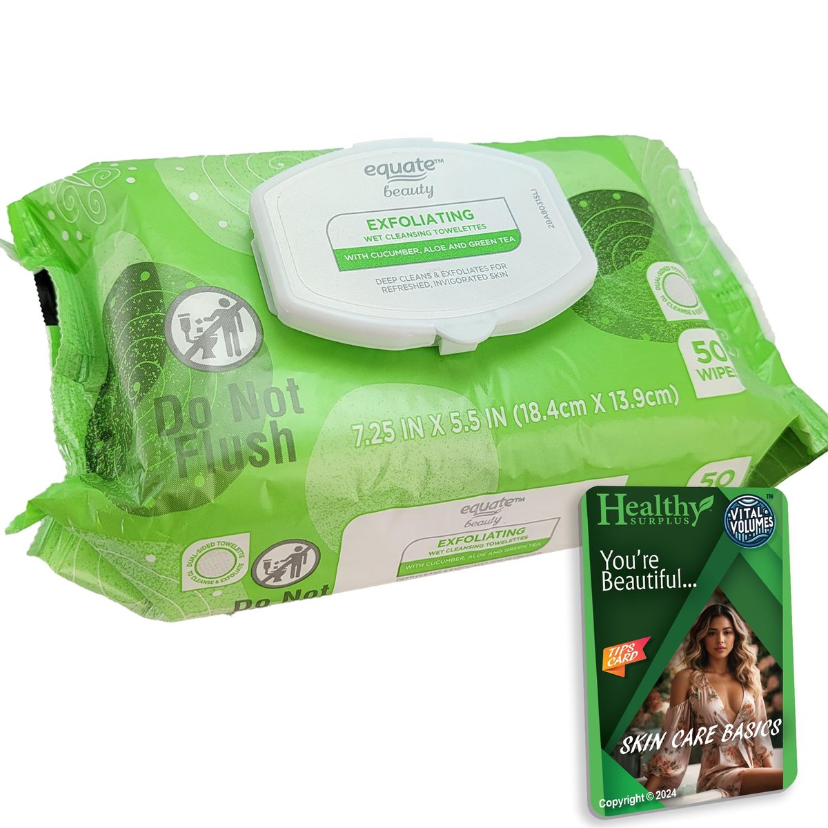 Equate Exfoliating Wet Cleansing Towelettes - 50 Count - Gentle Face Wipes with Tips Card - görsel 1