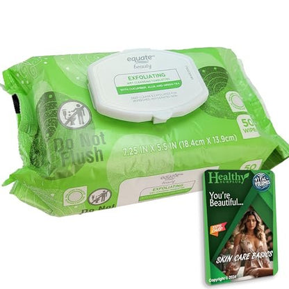 Equate Exfoliating Wet Cleansing Towelettes - 50 Count - Gentle Face Wipes with Tips Card