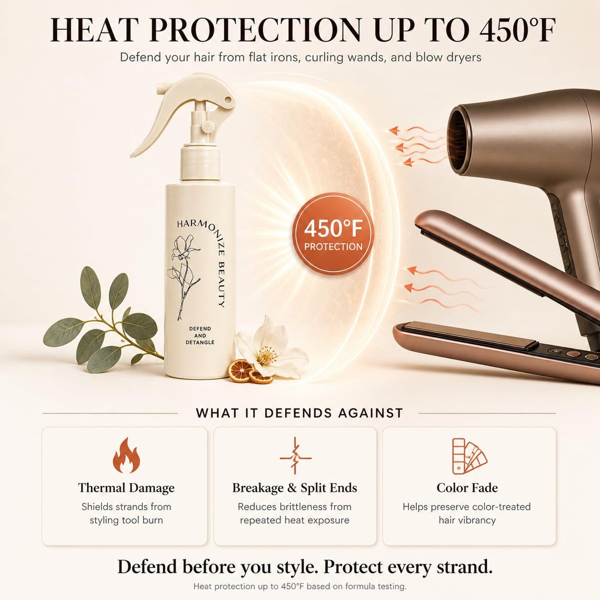 Harmonize Beauty Leave-In Conditioner - 3-in-1 Detangler & Heat Protectant Spray - Sulfate-Free - Lightweight for All Hair Types - Frizz Control - Protects & Hydrates without Buildup - 4.9 fl oz Avelisse