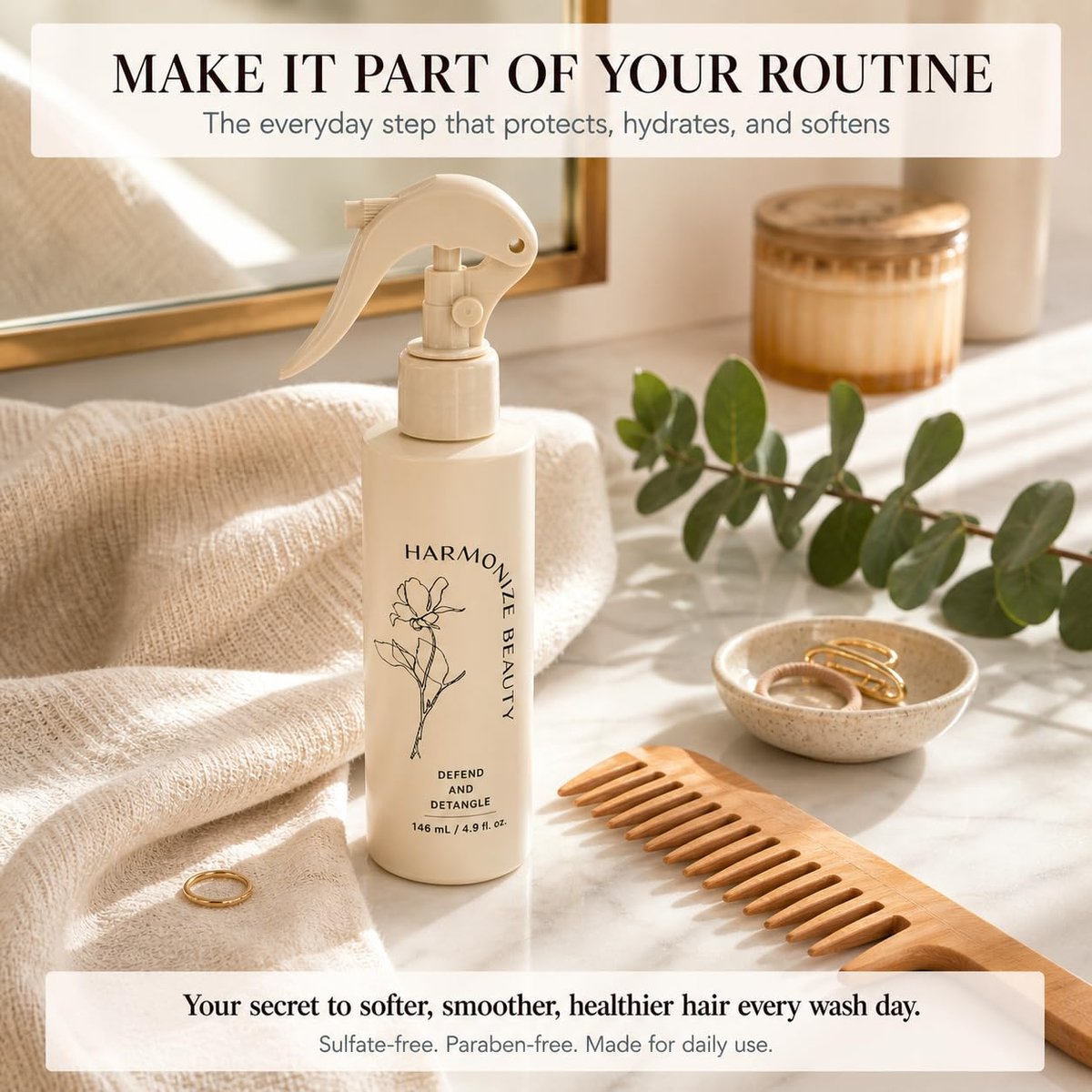 Harmonize Beauty Leave-In Conditioner - 3-in-1 Detangler & Heat Protectant Spray - Sulfate-Free - Lightweight for All Hair Types - Frizz Control - Protects & Hydrates without Buildup - 4.9 fl oz Avelisse