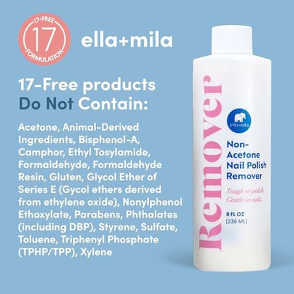 ella+mila Non-Acetone Nail Polish Remover – Gentle, Nourishing Formula for Natural Nails – Vegan & Cruelty-Free – Conditions While Removing Polish – 8 oz