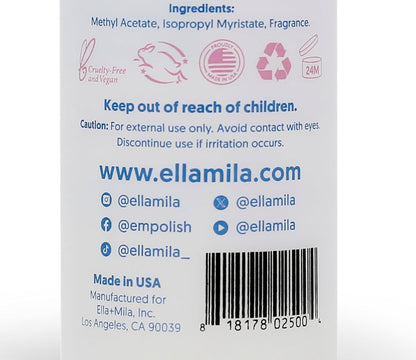 ella+mila Non-Acetone Nail Polish Remover – Gentle, Nourishing Formula for Natural Nails – Vegan & Cruelty-Free – Conditions While Removing Polish – 8 oz