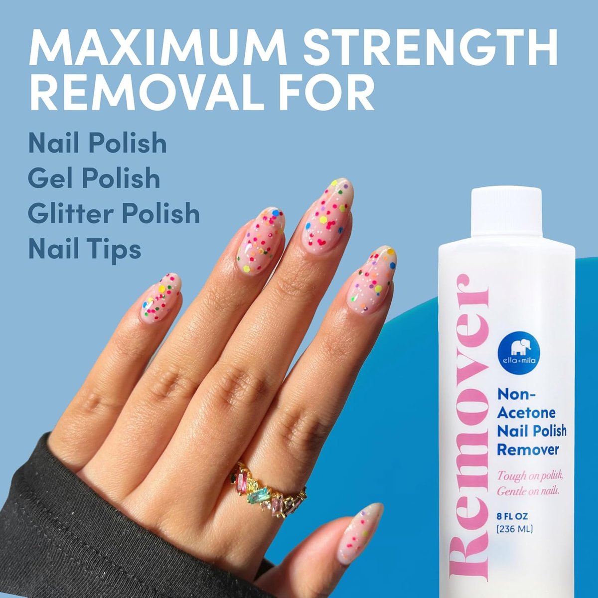 ella+mila Non-Acetone Nail Polish Remover – Gentle, Nourishing Formula for Natural Nails – Vegan & Cruelty-Free – Conditions While Removing Polish – 8 oz - görsel 7