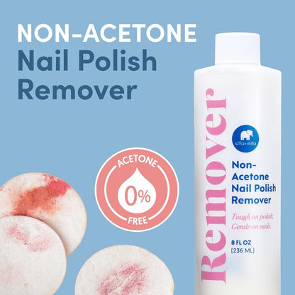ella+mila Non-Acetone Nail Polish Remover – Gentle, Nourishing Formula for Natural Nails – Vegan & Cruelty-Free – Conditions While Removing Polish – 8 oz