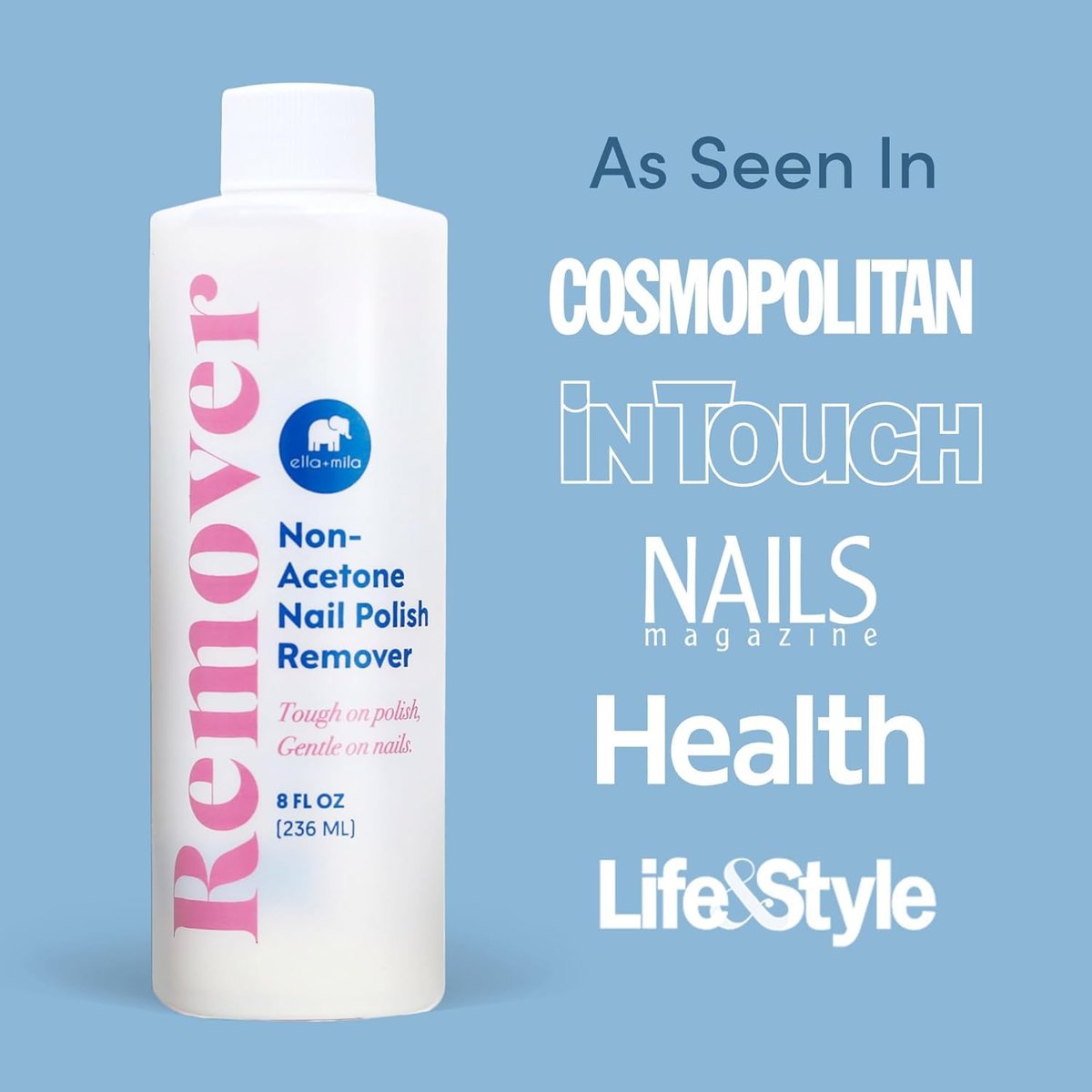 ella+mila Non-Acetone Nail Polish Remover – Gentle, Nourishing Formula for Natural Nails – Vegan & Cruelty-Free – Conditions While Removing Polish – 8 oz - görsel 5
