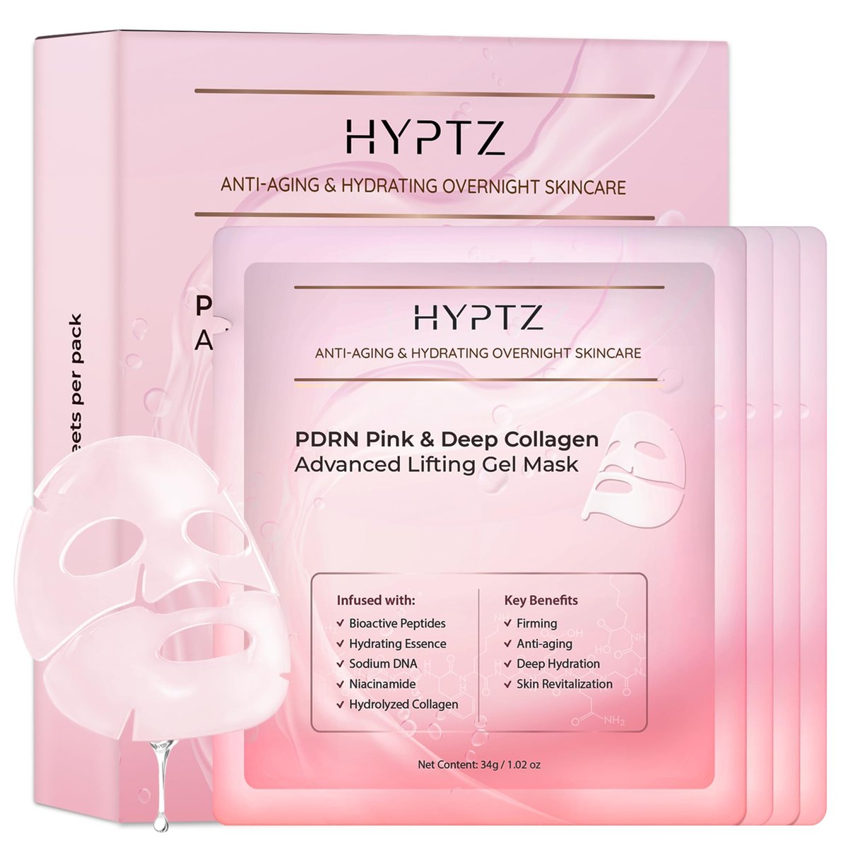 realori Salmon DNA PDRN Collagen Face Mask – Korean Hydrogel Mask for Glass Skin, Firming & Hydrating, 4-Pack - görsel 1