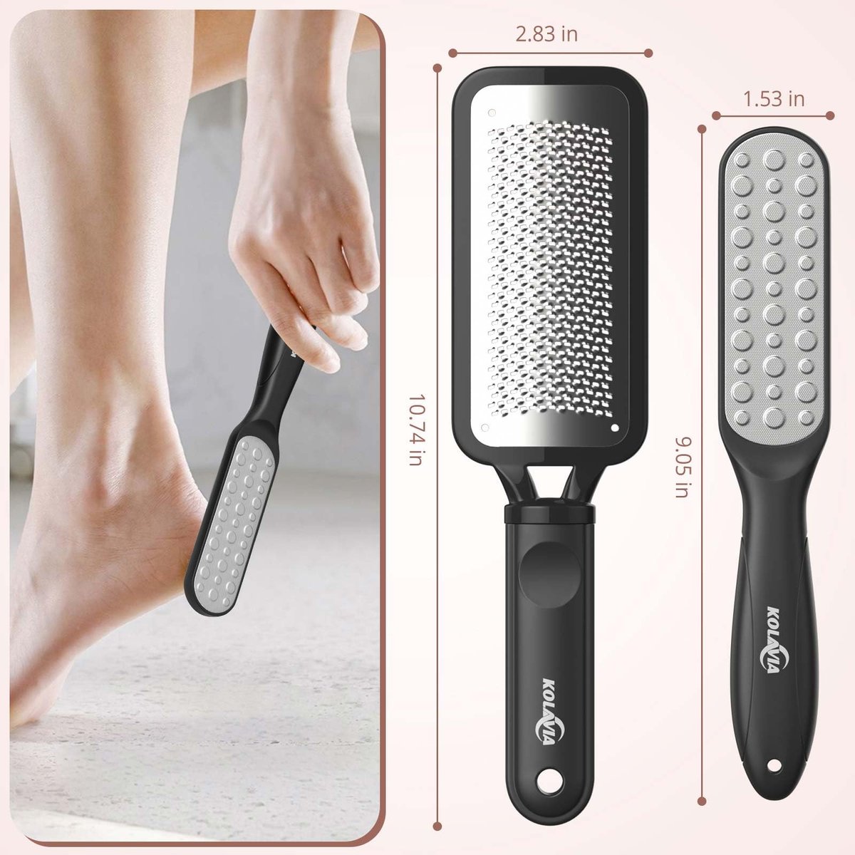 Kolavia 2 Pack Foot File Callus Remover - Durable Stainless Steel Foot Scrubber for Hard Dead Skin, Double-Sided Pedicure Tool for Cracked Heels & Corns - görsel 7
