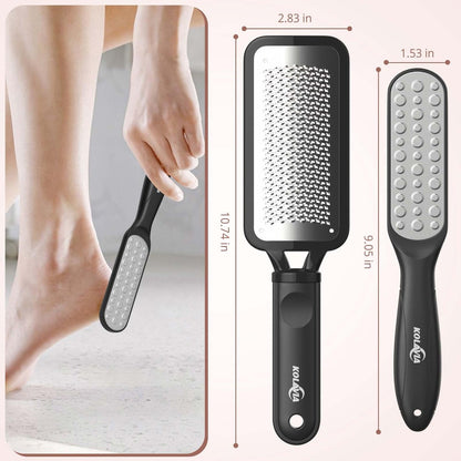 Kolavia 2 Pack Foot File Callus Remover - Durable Stainless Steel Foot Scrubber for Hard Dead Skin, Double-Sided Pedicure Tool for Cracked Heels & Corns