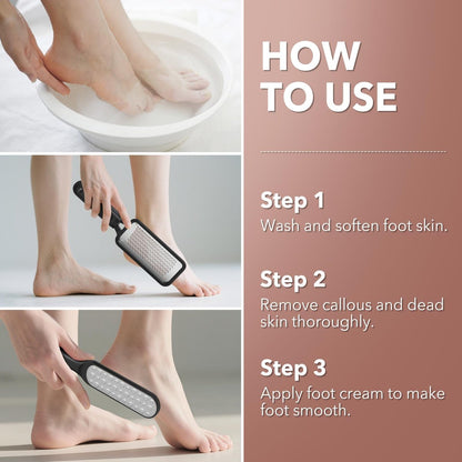 Kolavia 2 Pack Foot File Callus Remover - Durable Stainless Steel Foot Scrubber for Hard Dead Skin, Double-Sided Pedicure Tool for Cracked Heels & Corns