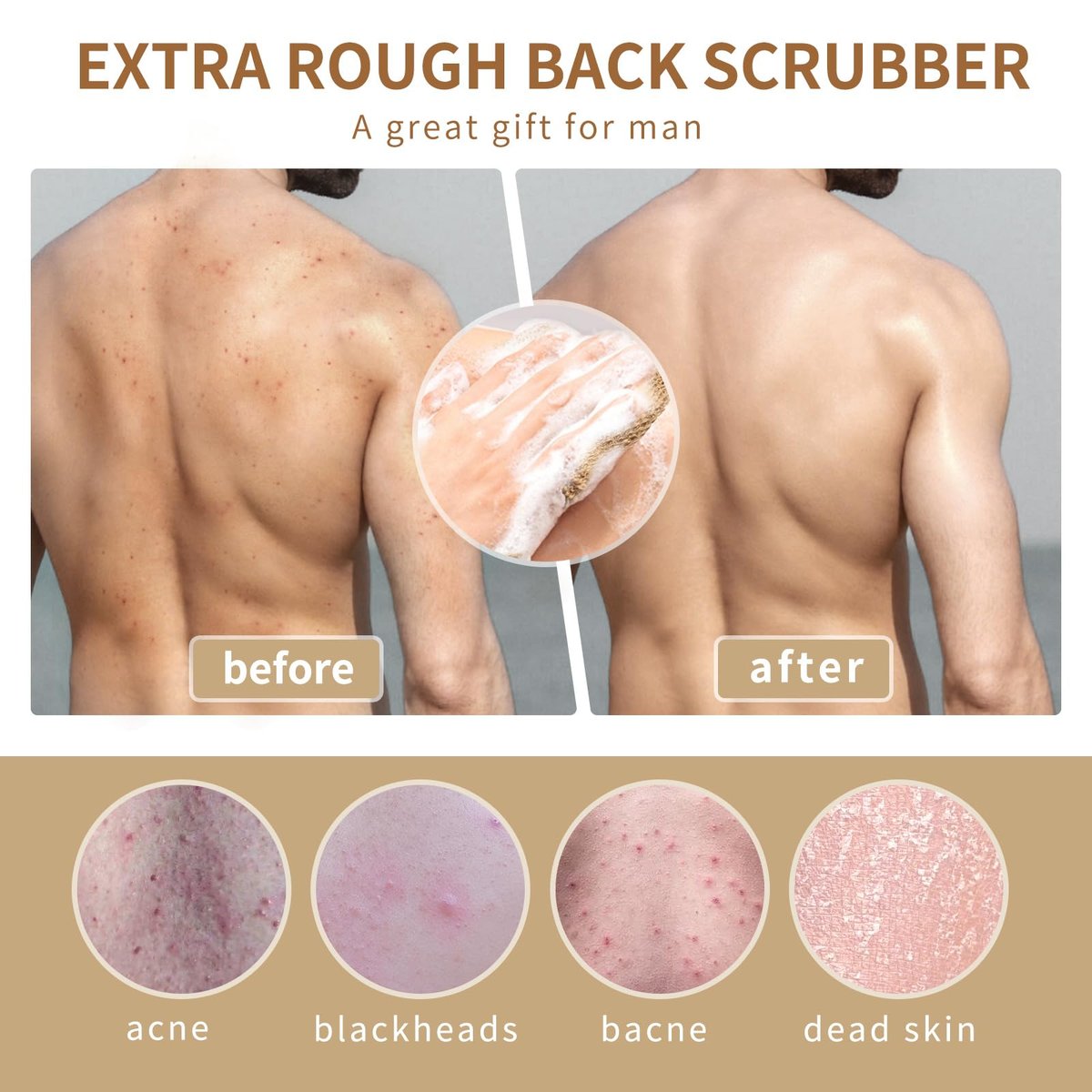 Extra Rough Exfoliating Back Scrubber - Natural Jute Body Exfoliator for Workers, Athletes & Men | Long-Lasting Loofah for Deep Daily Cleansing - görsel 8