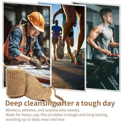 Extra Rough Exfoliating Back Scrubber - Natural Jute Body Exfoliator for Workers, Athletes & Men | Long-Lasting Loofah for Deep Daily Cleansing - görsel 3
