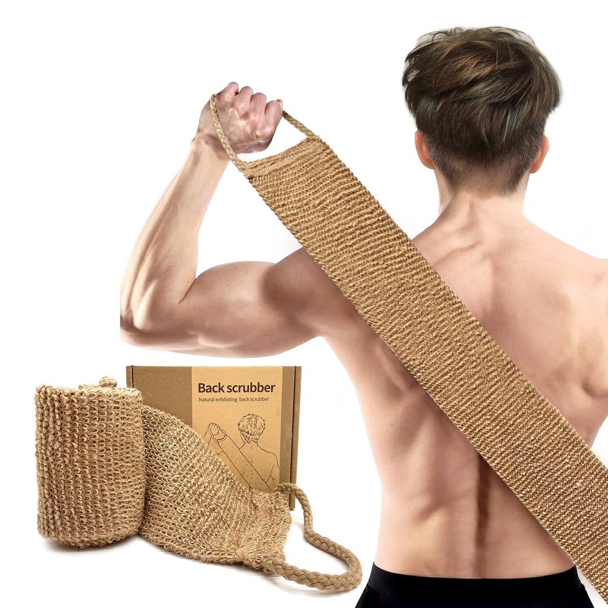 Extra Rough Exfoliating Back Scrubber - Natural Jute Body Exfoliator for Workers, Athletes & Men | Long-Lasting Loofah for Deep Daily Cleansing - görsel 2