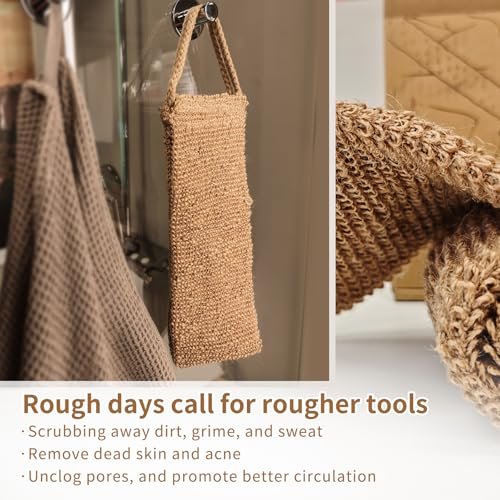 Extra Rough Exfoliating Back Scrubber - Natural Jute Body Exfoliator for Workers, Athletes & Men | Long-Lasting Loofah for Deep Daily Cleansing - görsel 5
