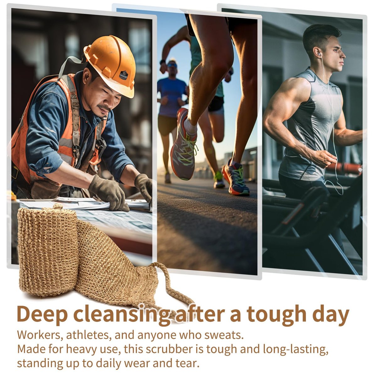 Extra Rough Exfoliating Back Scrubber - Natural Jute Body Exfoliator for Workers, Athletes & Men | Long-Lasting Loofah for Deep Daily Cleansing - görsel 4