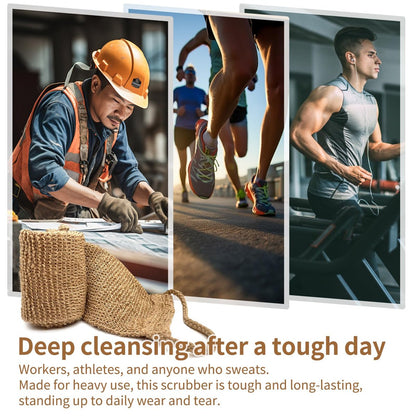 Extra Rough Exfoliating Back Scrubber - Natural Jute Body Exfoliator for Workers, Athletes & Men | Long-Lasting Loofah for Deep Daily Cleansing