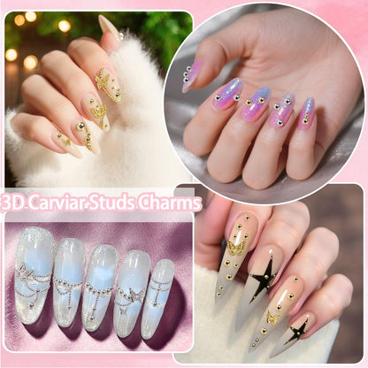 Silver Gold Caviar Metal Nail Beads - Mix Sizes 0.6-2mm Round Caviar Beads for Nail Art, DIY Crafts, Embellishments for Shoes, Clothes, Bags
