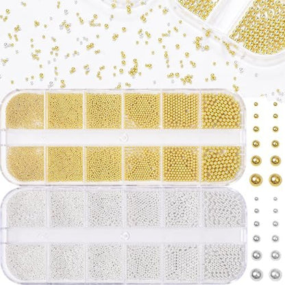 Silver Gold Caviar Metal Nail Beads - Mix Sizes 0.6-2mm Round Caviar Beads for Nail Art, DIY Crafts, Embellishments for Shoes, Clothes, Bags