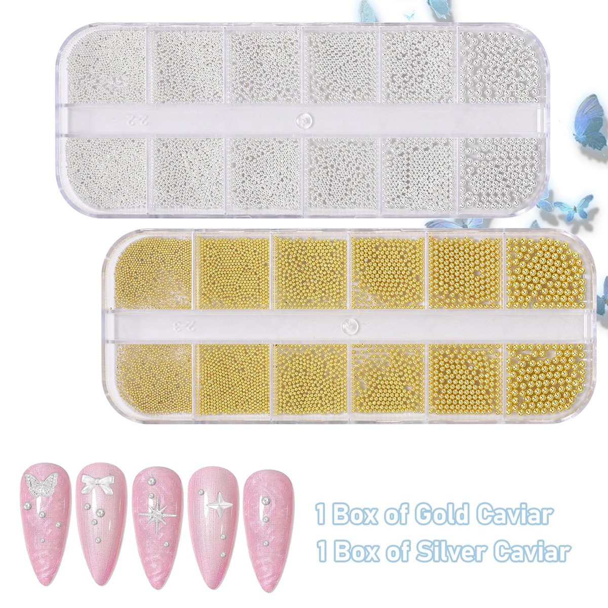 Silver Gold Caviar Metal Nail Beads - Mix Sizes 0.6-2mm Round Caviar Beads for Nail Art, DIY Crafts, Embellishments for Shoes, Clothes, Bags - görsel 7