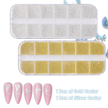 Silver Gold Caviar Metal Nail Beads - Mix Sizes 0.6-2mm Round Caviar Beads for Nail Art, DIY Crafts, Embellishments for Shoes, Clothes, Bags