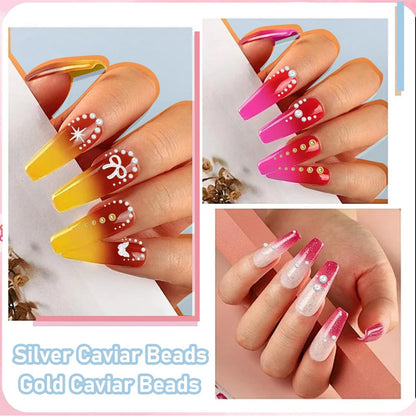 Silver Gold Caviar Metal Nail Beads - Mix Sizes 0.6-2mm Round Caviar Beads for Nail Art, DIY Crafts, Embellishments for Shoes, Clothes, Bags