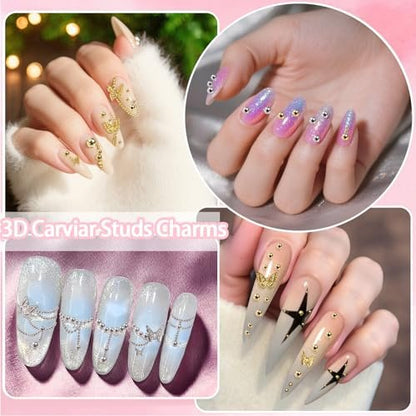 Silver Gold Caviar Metal Nail Beads - Mix Sizes 0.6-2mm Round Caviar Beads for Nail Art, DIY Crafts, Embellishments for Shoes, Clothes, Bags