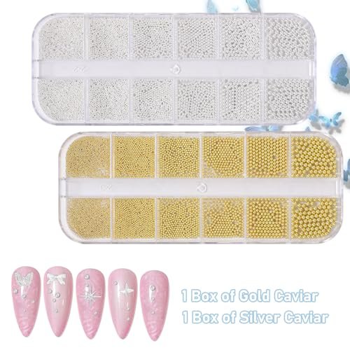Silver Gold Caviar Metal Nail Beads - Mix Sizes 0.6-2mm Round Caviar Beads for Nail Art, DIY Crafts, Embellishments for Shoes, Clothes, Bags - görsel 8