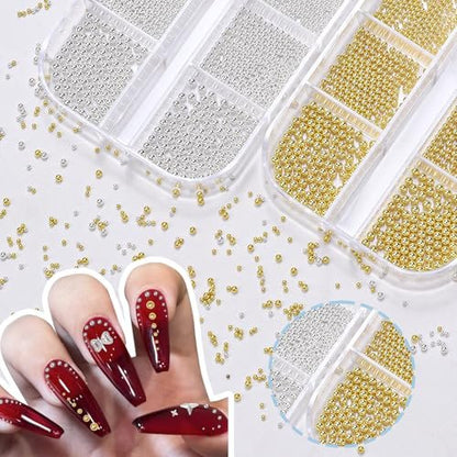 Silver Gold Caviar Metal Nail Beads - Mix Sizes 0.6-2mm Round Caviar Beads for Nail Art, DIY Crafts, Embellishments for Shoes, Clothes, Bags