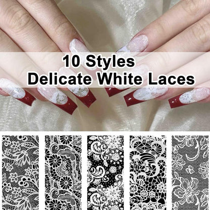 BAOYAALIN 20 Rolls Lace Nail Foil Sheets - Black & White Flower Nail Art Decals, Holographic Stickers for DIY Manicure Wraps
