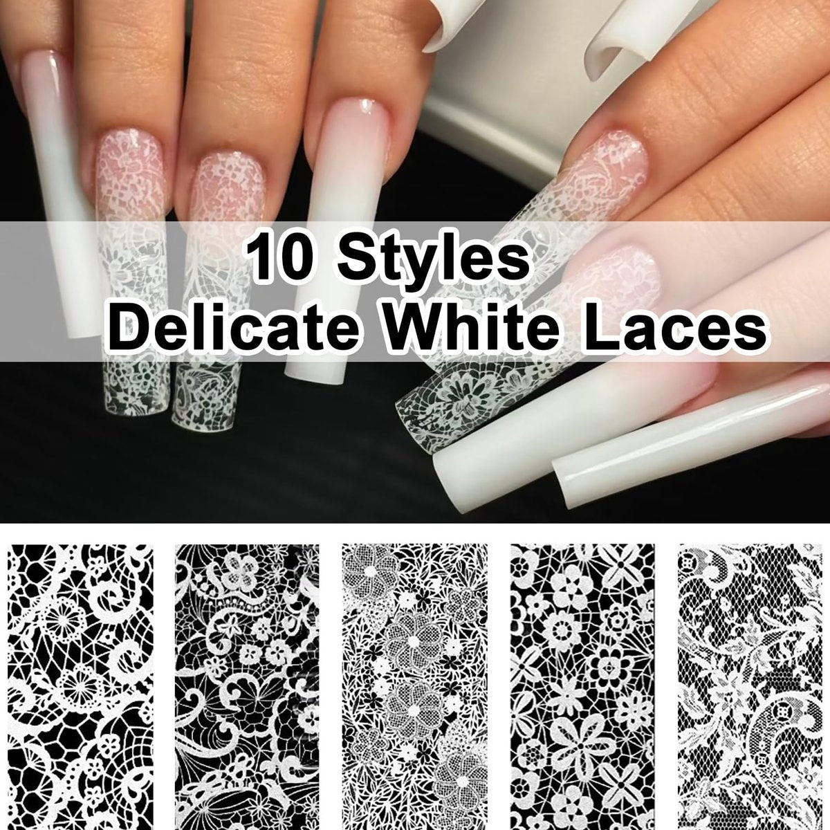 BAOYAALIN 20 Rolls Lace Nail Foil Sheets - Black & White Flower Nail Art Decals, Holographic Stickers for DIY Manicure Wraps - görsel 5