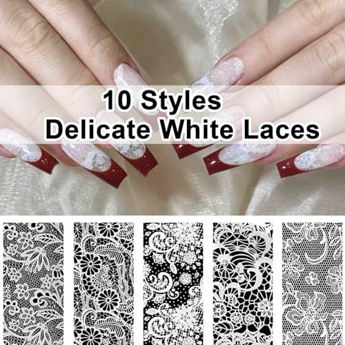 BAOYAALIN 20 Rolls Lace Nail Foil Sheets - Black & White Flower Nail Art Decals, Holographic Stickers for DIY Manicure Wraps - görsel 4