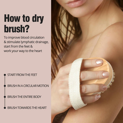 2 Pack Dry Brushing Body Brush - Natural Soft Bristle Shower Brush for Exfoliating, Lymphatic Drainage & Improved Circulation - Body Exfoliator Scrubber for Women & Men