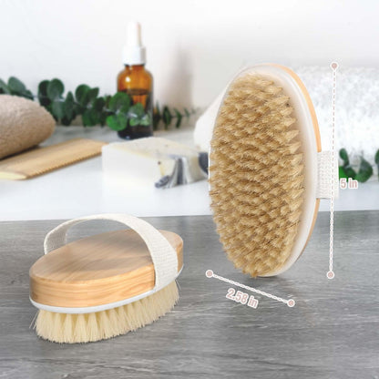 2 Pack Dry Brushing Body Brush - Natural Soft Bristle Shower Brush for Exfoliating, Lymphatic Drainage & Improved Circulation - Body Exfoliator Scrubber for Women & Men