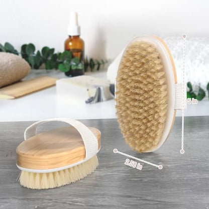 2 Pack Dry Brushing Body Brush - Natural Soft Bristle Shower Brush for Exfoliating, Lymphatic Drainage & Improved Circulation - Body Exfoliator Scrubber for Women & Men