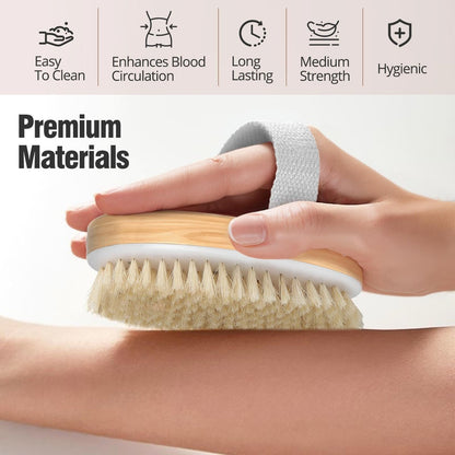 2 Pack Dry Brushing Body Brush - Natural Soft Bristle Shower Brush for Exfoliating, Lymphatic Drainage & Improved Circulation - Body Exfoliator Scrubber for Women & Men
