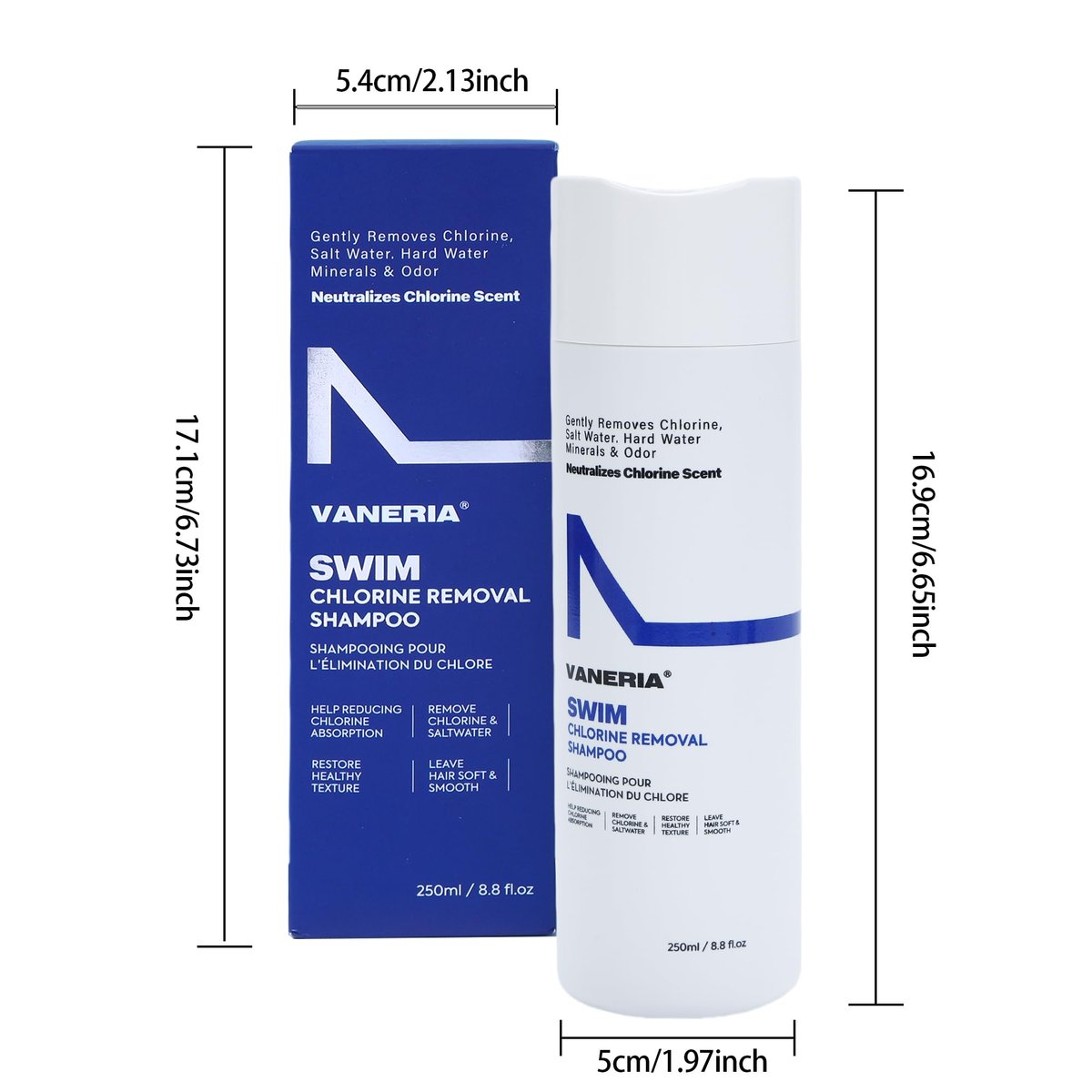 VANERIA 2-in-1 Swim Shampoo & Hard Water Shampoo - Chlorine Removal for Swimmers, Removes Minerals and Buildup, Restorative Hair Care, Safe for Colored Hair, 8.8 oz - görsel 17