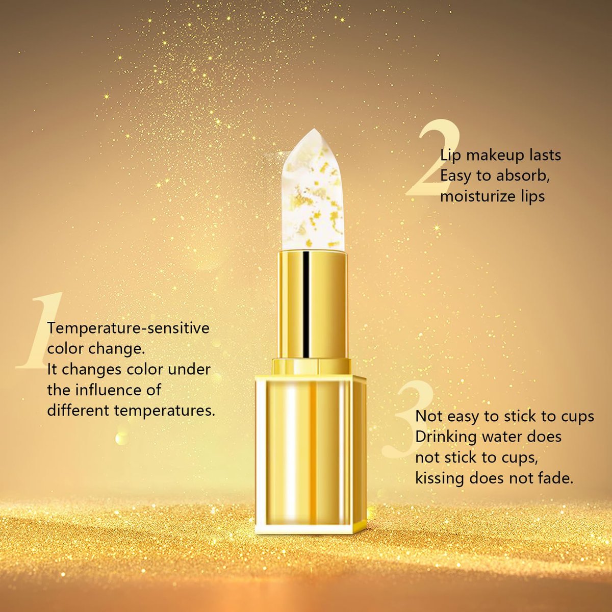 retigazo 2PCS Transferproof Color Changing Lipstick - Gold Foil, Long Lasting Moisturizing Glossy Shine Lip Gloss, Deep Nourishment - görsel 7