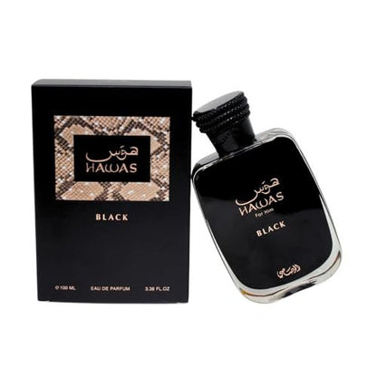 RASASI HAWAS BLACK Eau de Toilette - 3.38 Fl Oz | Bold & Long-Lasting Men's Fragrance Avelisse