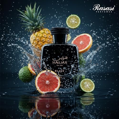 RASASI HAWAS BLACK Eau de Toilette - 3.38 Fl Oz | Bold & Long-Lasting Men's Fragrance Avelisse