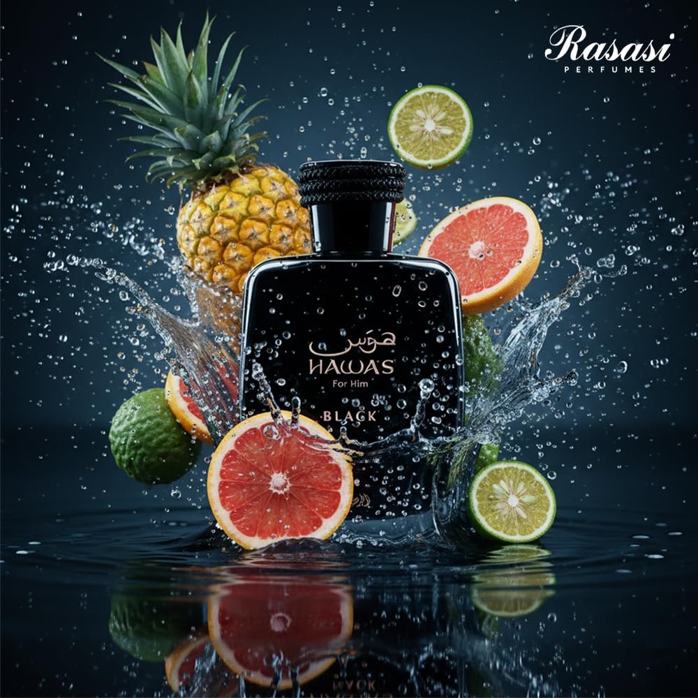 RASASI HAWAS BLACK Eau de Toilette - 3.38 Fl Oz | Bold & Long-Lasting Men's Fragrance Avelisse