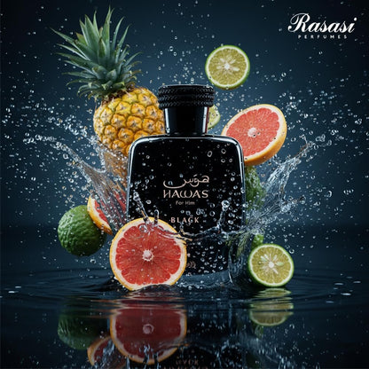 RASASI HAWAS BLACK Eau de Toilette - 3.38 Fl Oz | Bold & Long-Lasting Men's Fragrance Avelisse